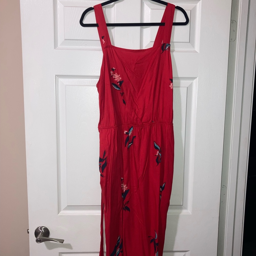 Summer Red flower thin strap dress